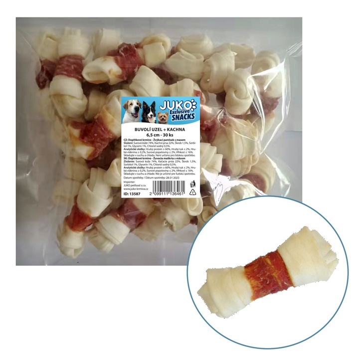 Os Innodat din piele de vita cu carne de rata, JUKO, Snacks 6.5 cm (30 buc), Recompense Caini talie mica-medie