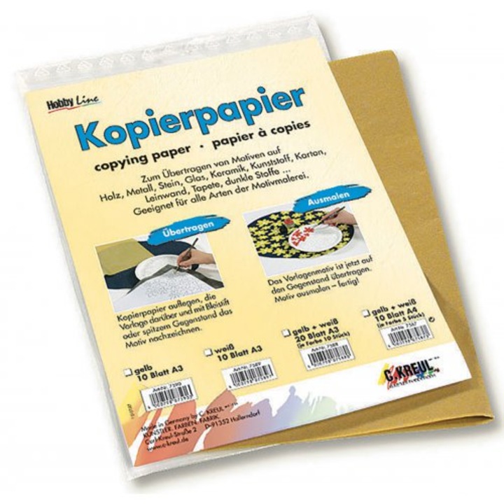 Hartie de transfer pentru suprafete intunecate, Kreul, galben, 3 foi, A3