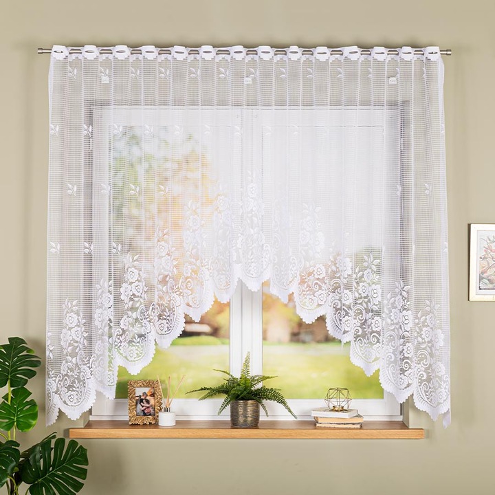 Завеса САРА, Маркиза, 300x160 см, бяла, с флорален мотив