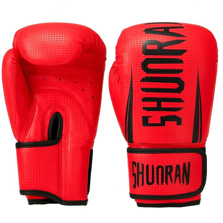 Gyerek boxkesztyű, edzősködéshez, tartós PU, ütéscsillapítás, szellőző, tépőzáras, uniszex, 170 ml, piros