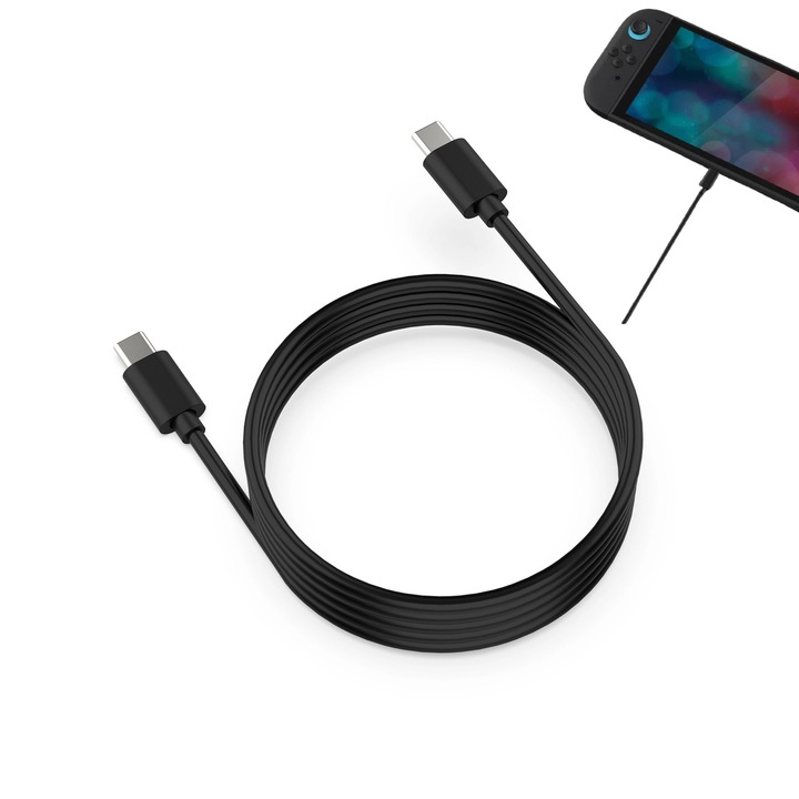 USB-C 60W töltőkábel Nintendo Switch 2 / Switch / Steam Deck konzolhoz, DOBE, 1,5m, gyorstöltés PD 20V/3A, fekete