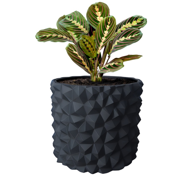 Ghiveci de flori 3d, Obsidian, rotund 13 x 12 cm, Culoare Antracit