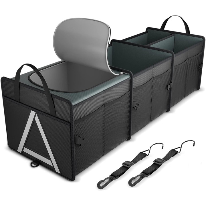 TnsAround autós csomagtartó-rendező, összecsukható, 3 rekeszes, fekete, 92x33x28cm