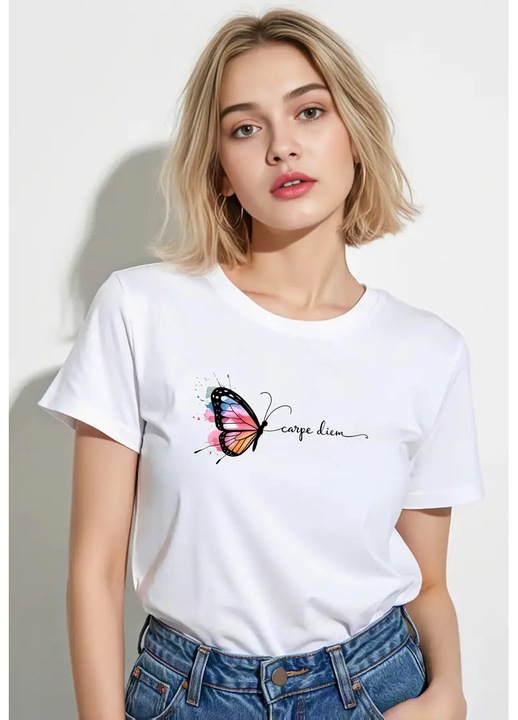 Tricou dama Carpe Diem, versatil pentru orice tinuta, Alb