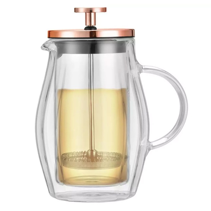 Термичен чайник Klausberg, 350мл, боросиликатно стъкло, инокс, розово злато