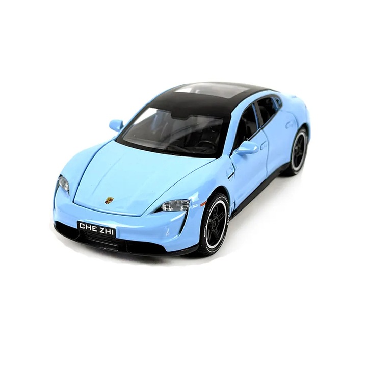 Masina Porsche Taycan turnata sub presiune, 1:32, Albastra, Cu usi care se deschid, Fara ambalaj