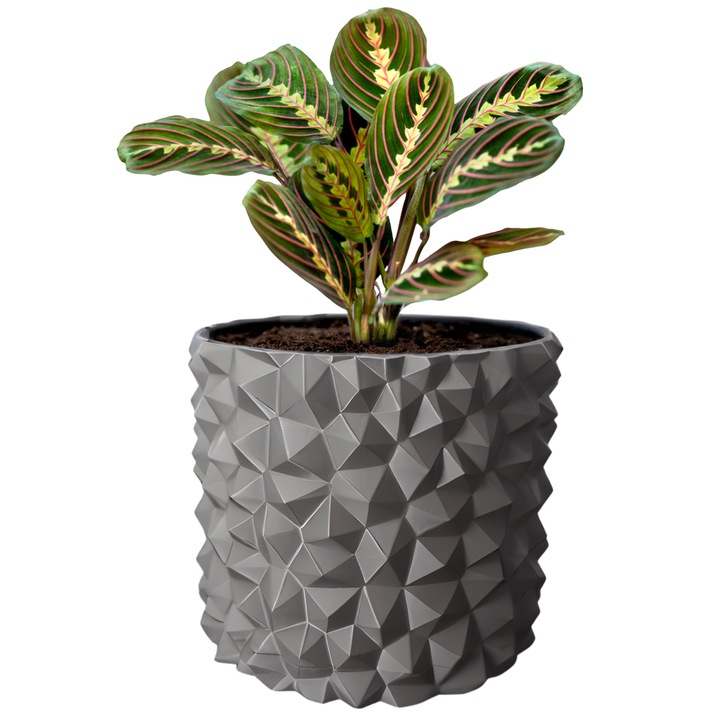 Ghiveci de flori 3d, Obsidian, rotund 16.5 x 15.5 cm, Culoare Gri