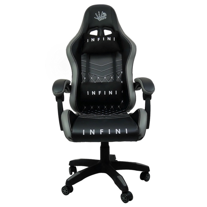 Scaun Gaming Luka Infini Five, gri inchis, cu reglare inaltime, suport ergonomic, 67x67x126cm