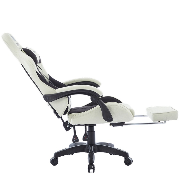 Scaun Gaming INFINI ThrustX, negru-crem, 55x50cm, cu suport pentru picioare si perne reglabile
