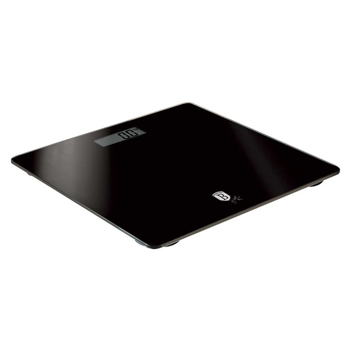 Телесен кантар, Berlinger Haus, черно-сребрист, закалено стъкло, 150 кг, 30x30x1 см