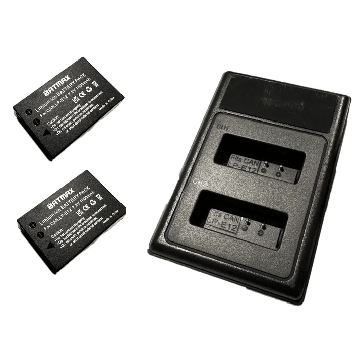 2x Acumulator/Baterie pentru Canon LP-E12 1800 mAh + incarcator dublu