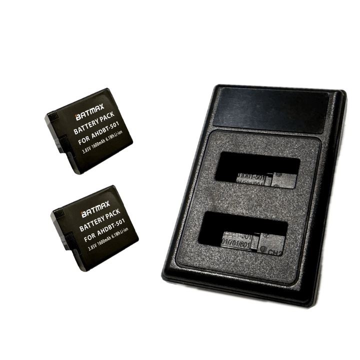 2x Acumulator/Baterie pentru GoPro AHDBT-501 1600 mAh + incarcator dublu