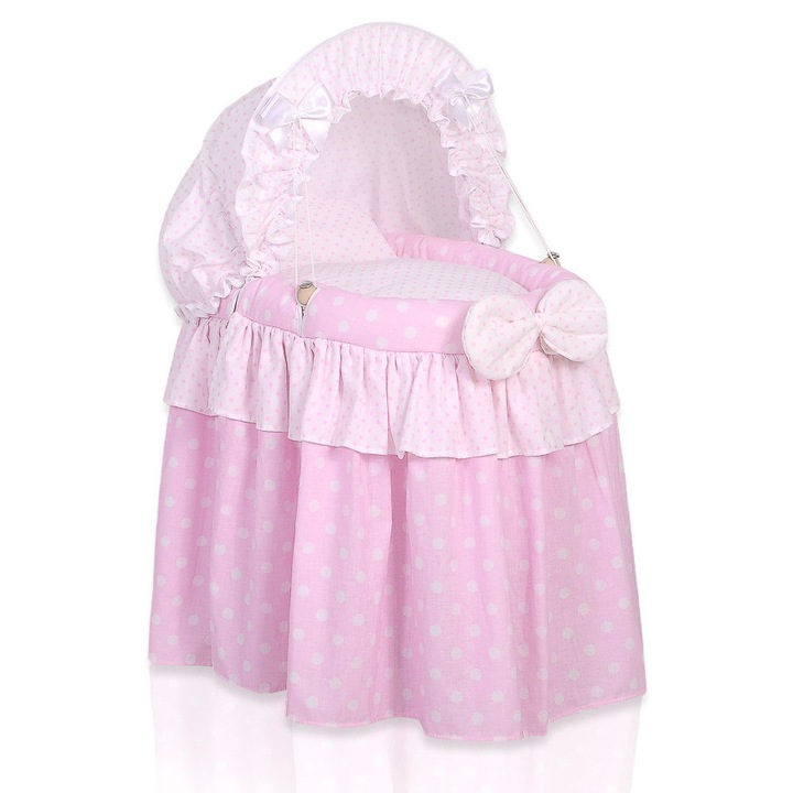 Carucior pentru papusi, My Sweet Baby, cos Moise, roz, 50x32x69cm, set cu perna si patura