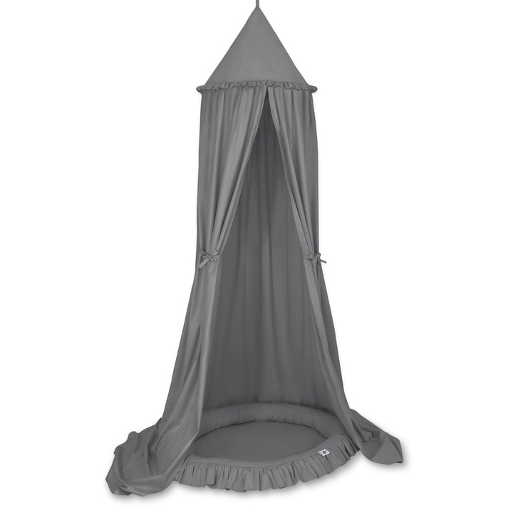 Комплект от памучен балдахин и матрак с волан, My Sweet Baby, антрацит, 260 см x 52 см, 90 см x 14 см