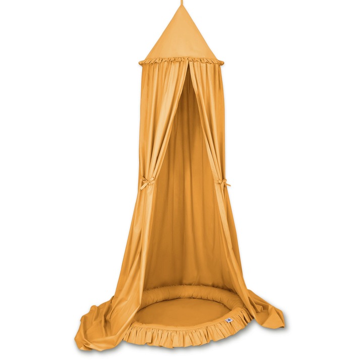 Set baldachin si cuib de joaca My Sweet Baby, bumbac, mustar, 260x90x14cm