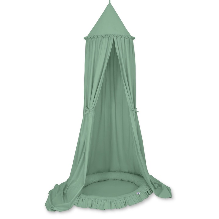 Комплект от памучен балдахин и матрак с волан, My Sweet Baby, 260 см, 52 см, 90 см, салвия