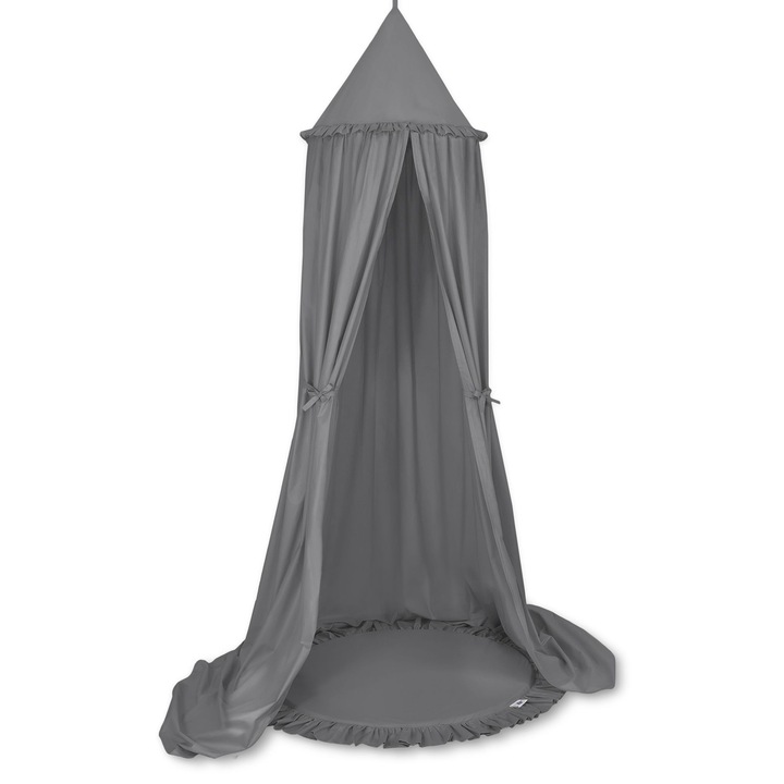 Комплект памучен балдахин с волани, My Sweet Baby, антрацит, 260x52см, 100x80см