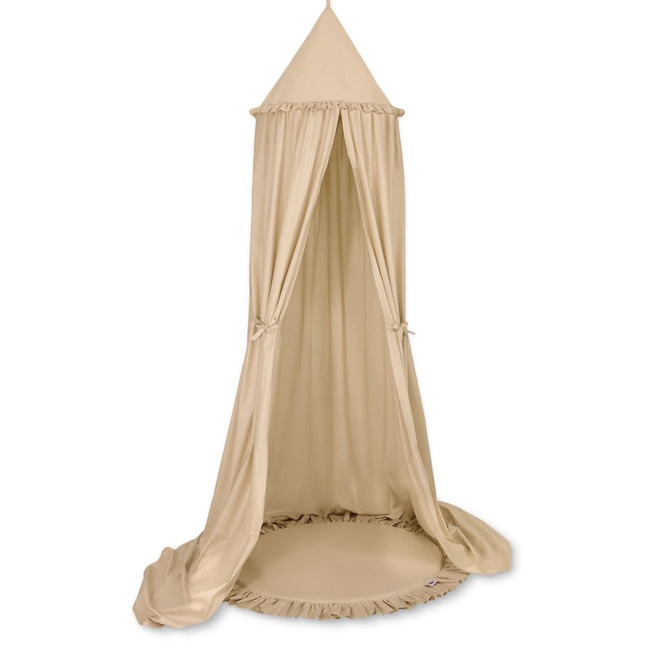 Комплект памучен балдахин с волани, My Sweet Baby, бежов, 260x52см, 80x100см