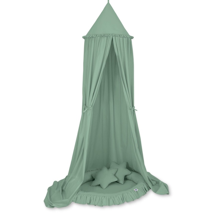 Комплект памучен балдахин, матрак с волан, 2 звездовидни възглавници, 260 см, 90 см, 40x40 см