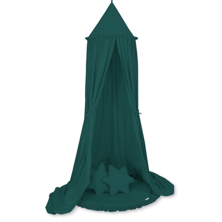 Комплект памучен балдахин, My Sweet Baby, 260 см, 2 възглавници-звездички, зелен