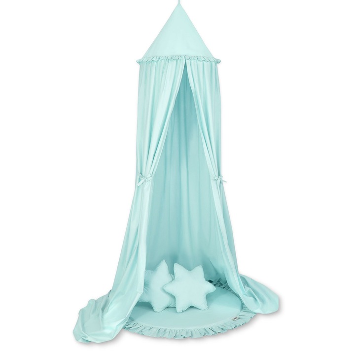 Комплект балдахин My Sweet Baby, светло ментово зелено 260x80см, с възглавници със звезди 40x40см
