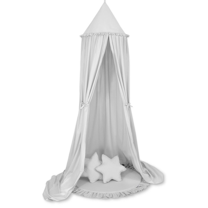 Комплект от памучен балдахин, My Sweet Baby, 2 възглавници със звезди, сив