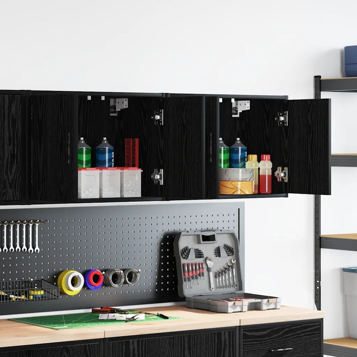 Set 2 dulapuri de perete pentru garaj, vidaXL, 2 bucati, negru, material din lemn compus