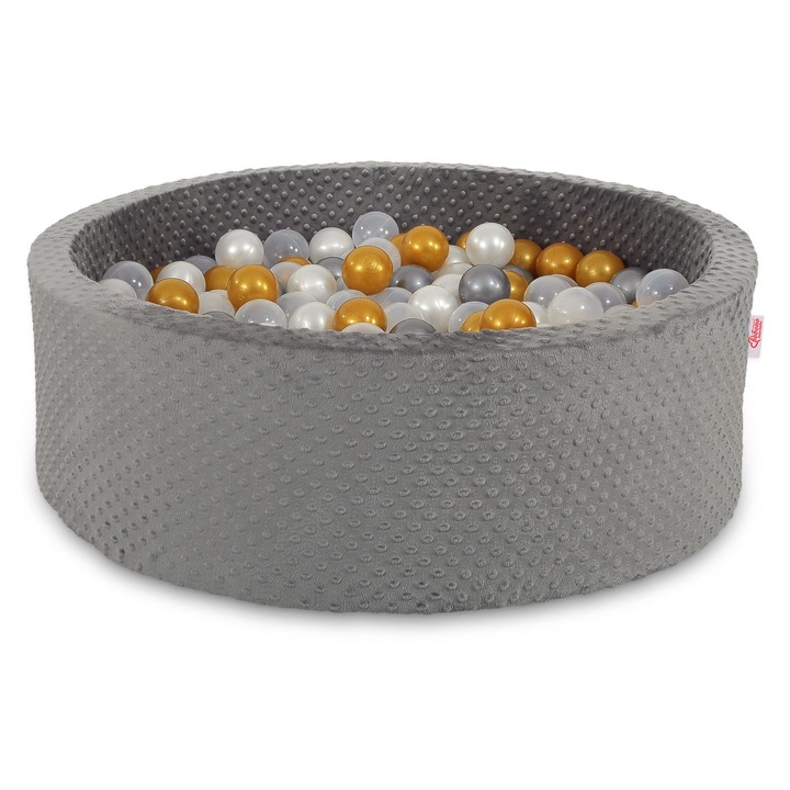 Комплект за сух басейн Bobono, 90x30см, 300 цветни топки, минки, тъмносиво