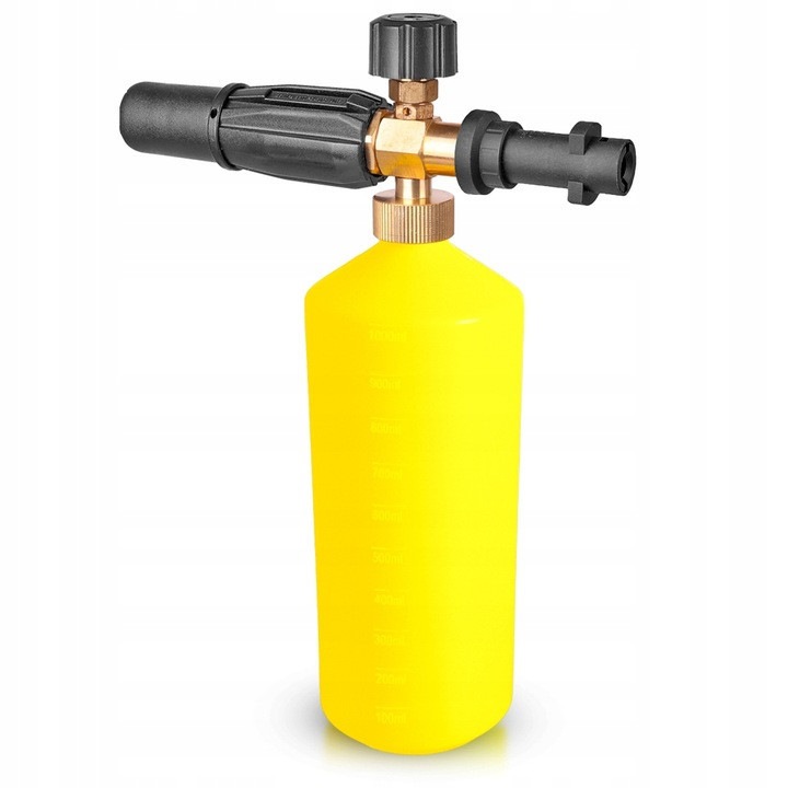 Solutie de curatare cu spuma galbena cu rezervor de un litru pentru masini de spalat cu inalta presiune Karcher K2, K3, K4, K5, K6 cu duza de 1,25 mm