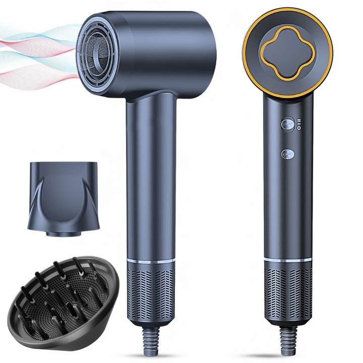 Професионален йонен сешоар Wanty®, Feon, 150 000 об/мин, 1500 W, 2 скорости с 3 температурни настройки 30° 50° 80°, иновативна технология за защита на косата с 500 милиона отрицателни йона, 2 магнитни глави, 3 LED светлини, антрацитно сиво