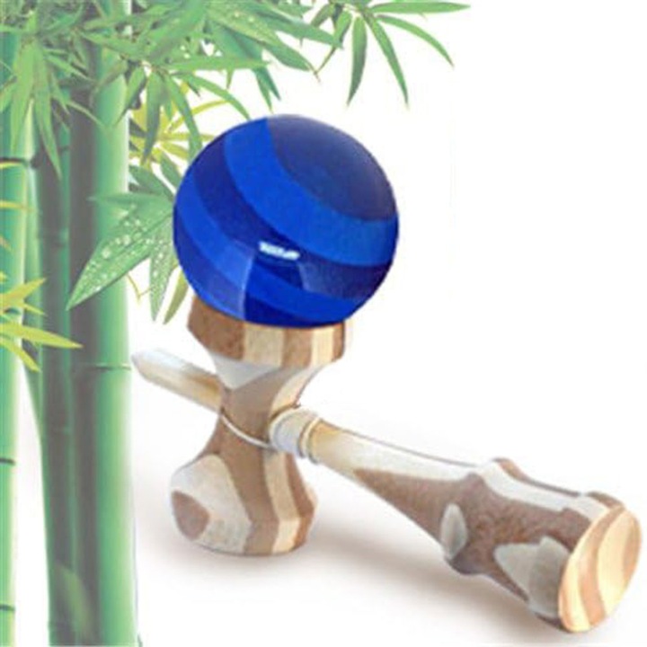 Bambusz Kendama Ügyességi Játék, Noonedibs, 8 éves kortól alkalmas, fizikai aktivitásra való reakcióképesség, figyelem, családi szórakozásra alkalmas, versenyzésre alkalmas, kék