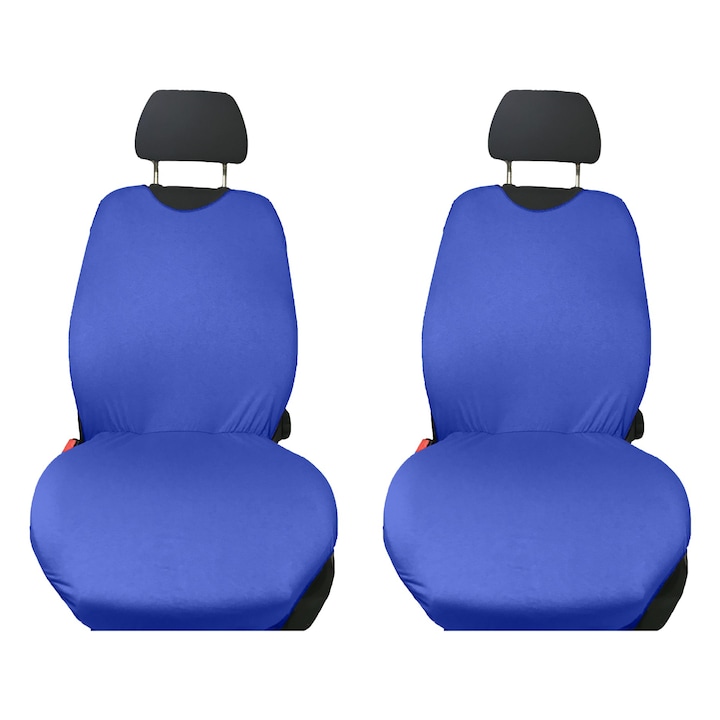 Set 2 huse auto stil tricou, universale, din bumbac 100%, confort sporit pentru toate anotimpurile, scaune fata, Albastru