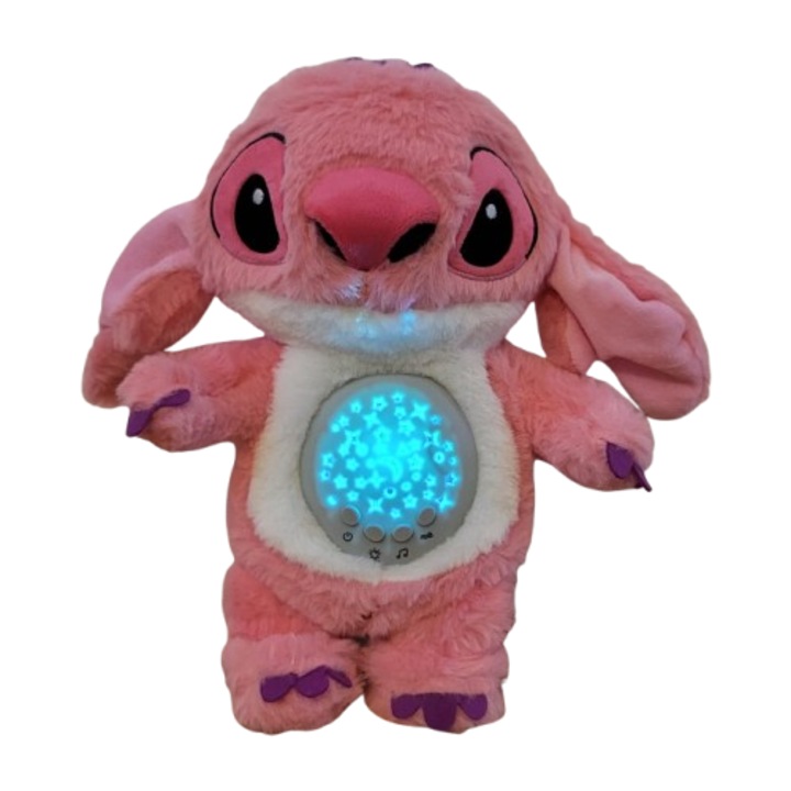 Jucarie de plus Angel KidMania® cu functie lumina de veghe si melodii pentru copii, 33 cm, 3+