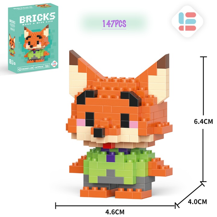 Set de caramizi educative, Figurine cartoon adorabile pentru copii si adulti, Nini Vulpea