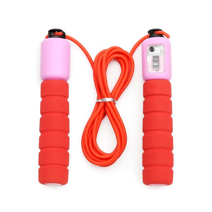 Ugrálókötél számlálóval, állítható hosszúságú, ergonomikus habszivacs fogantyúk, ideális fitneszhez, edzéshez, felnőtteknek és gyerekeknek, rózsaszín
