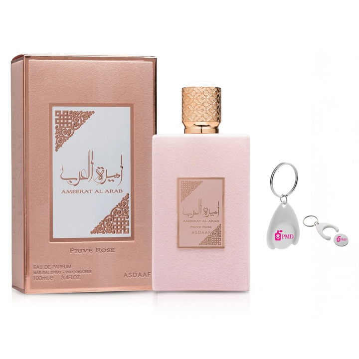 Set Apa de Parfum Ameerat al Arab Prive Rose, Asdaaf, Femei, 100ml cu Breloc Personalizat "PMD"