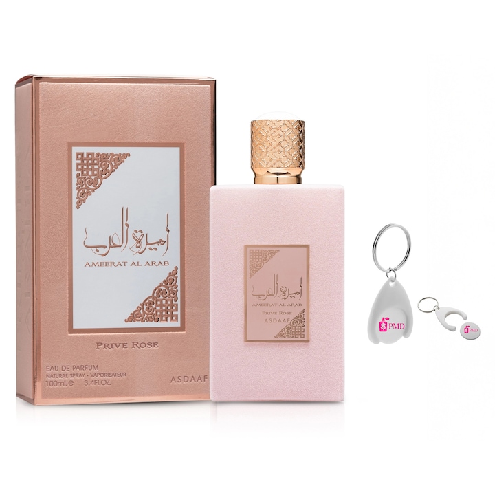 Set Apa de Parfum Ameerat al Arab Prive Rose, Asdaaf, Femei, 100ml cu Breloc Personalizat "PMD"