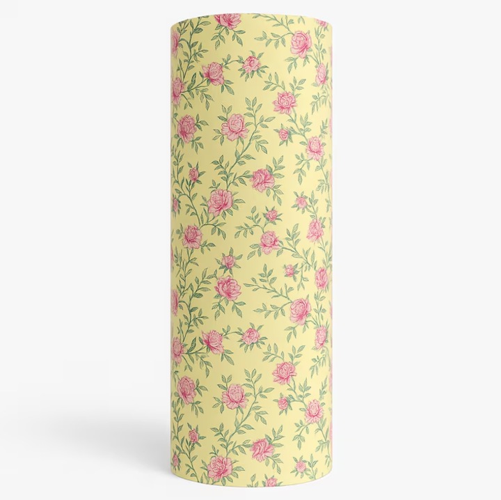 Декоративен стикер DMX, с розови цветя на жълт фон 45 см x 15 м, код 1035, самозалепваща се ролка, мебели, стени, шкафове, чекмеджета, рафтове, PVC тапет, винтидж флорални мотиви, водоустойчив и устойчив на надраскване