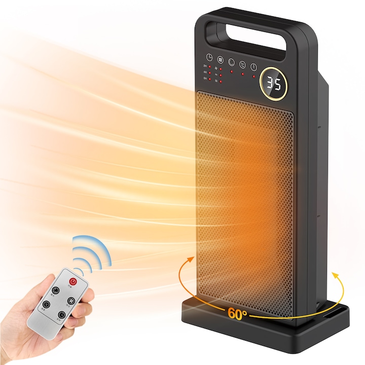 Aeroterma Electrica Portabila Ultrixe 2000W, Ceramica PTC, Telecomanda, Negru