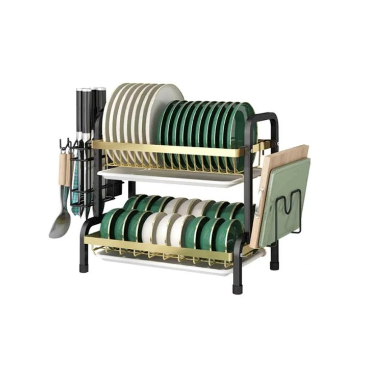 Поставка за сушене на съдове с държач за прибори, Двуетажна, Ефективна организация за вашата кухня