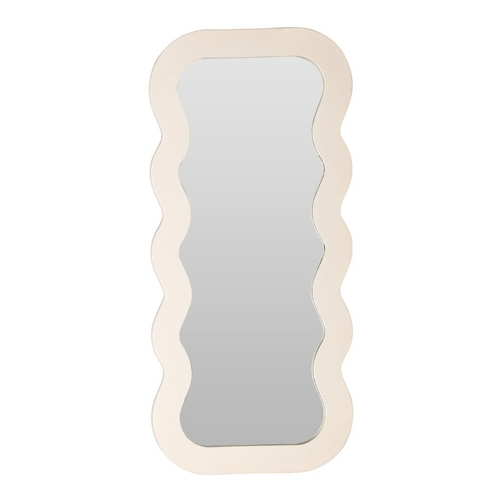 Oglinda decorativa cu rama ondulata – 37x80 cm, sticla + cadru MDF, bej