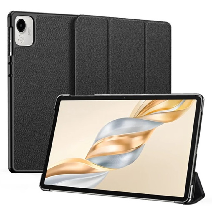 Dux ducis domo tabletvédő álló, bőr hatású, aktív flip, oldalra nyíló, trifold, asztali tartó, fekete, kompatibilis: Honor Pad X9a