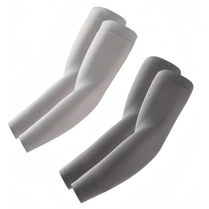 Set 2 perechi maneci protectie UV, unisex, racoritoare, respirabile, marime universala, Gri /Gri inchis