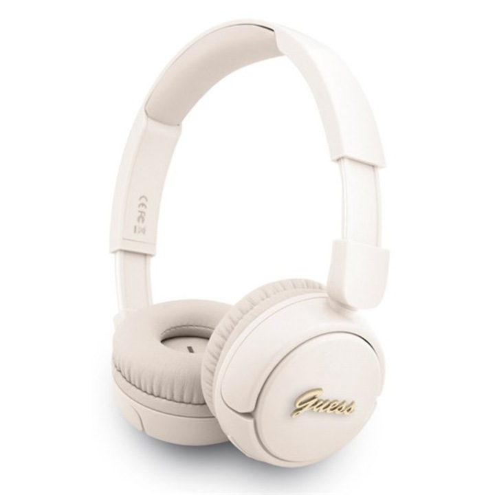 Guess script metal logo bluetooth fejhallgató sztereo, v5.3, mikrofon, ipx4 vízálló, bézs