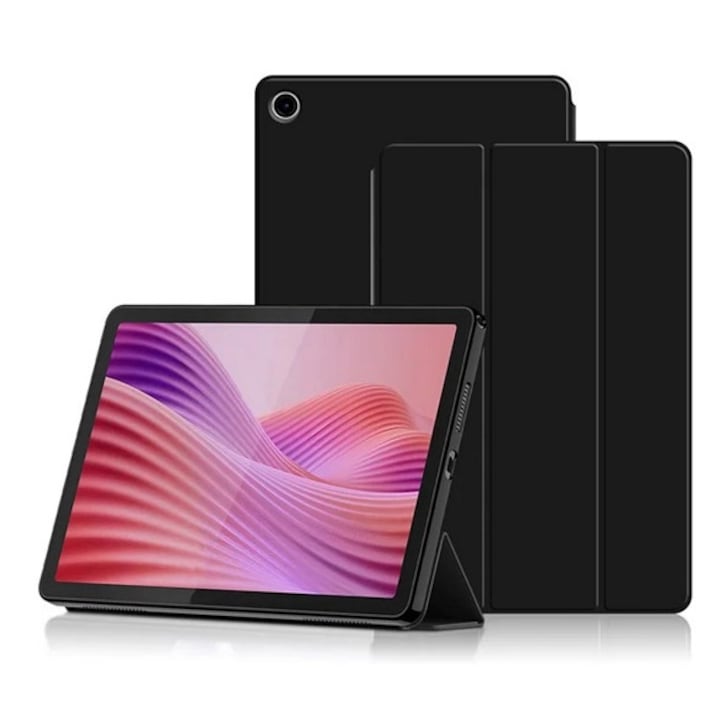 Gigapack tabletvédő álló, bőr hatású, aktív flip, oldalra nyíló, trifold, asztali tartó, fekete, kompatibilis: Lenovo Tab 10.1, TB-311FU