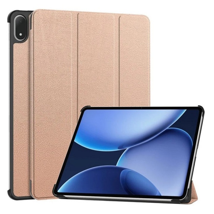 Gigapack tabletvédő álló, bőr hatású, aktív flip, oldalra nyíló, trifold, asztali tartó, rozéarany, kompatibilis: OnePlus Pad 3