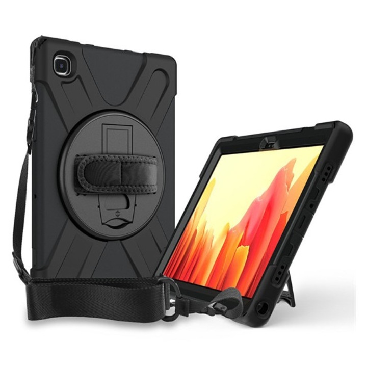 Gigapack defender műanyag tabletvédő, ütésállóság, kitámasztó, 360° + kézpánt, fekete, kompatibilis: SamsungGalaxy Tab A7 10.4, 2022, WIFI SM-T503 / Galaxy Tab A7 10.4, 2020, LTE SM-T505