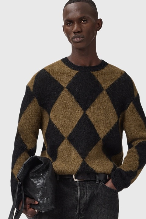 AllSaints, Bower alpakagyapjú tartalmú pulóver, Fekete/Barna