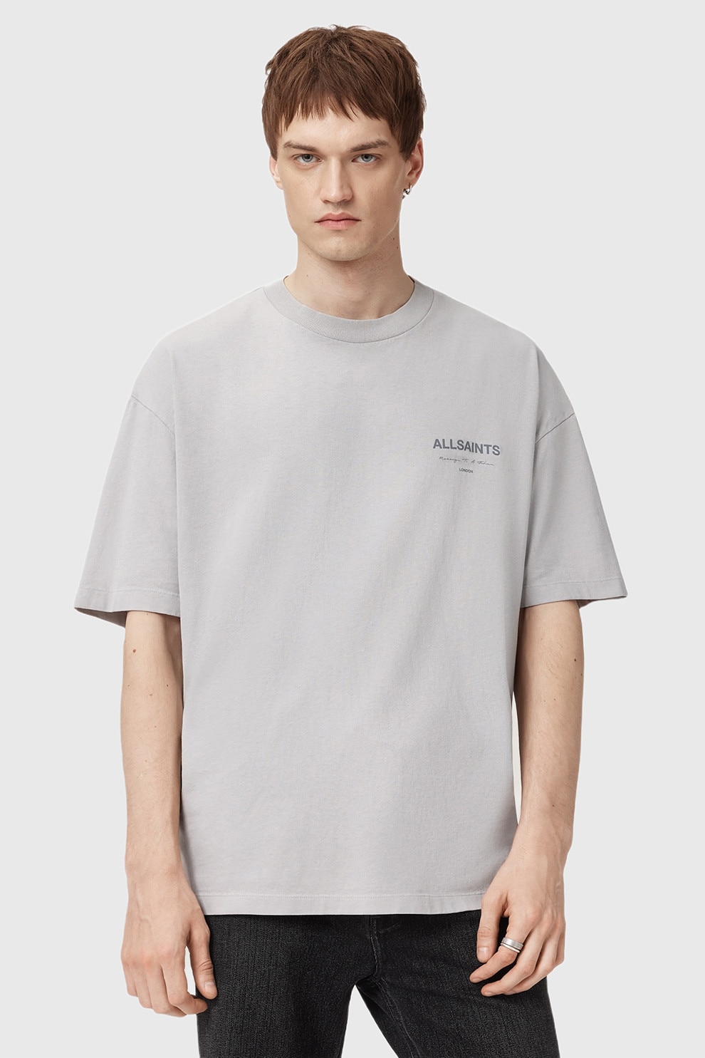 AllSaints, Tricou lejer cu logo, Gri deschis, L