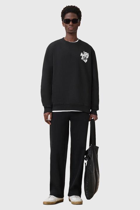 AllSaints, Bluza de trening cu logo contrastant pe spate Orlando, Alb/Negru